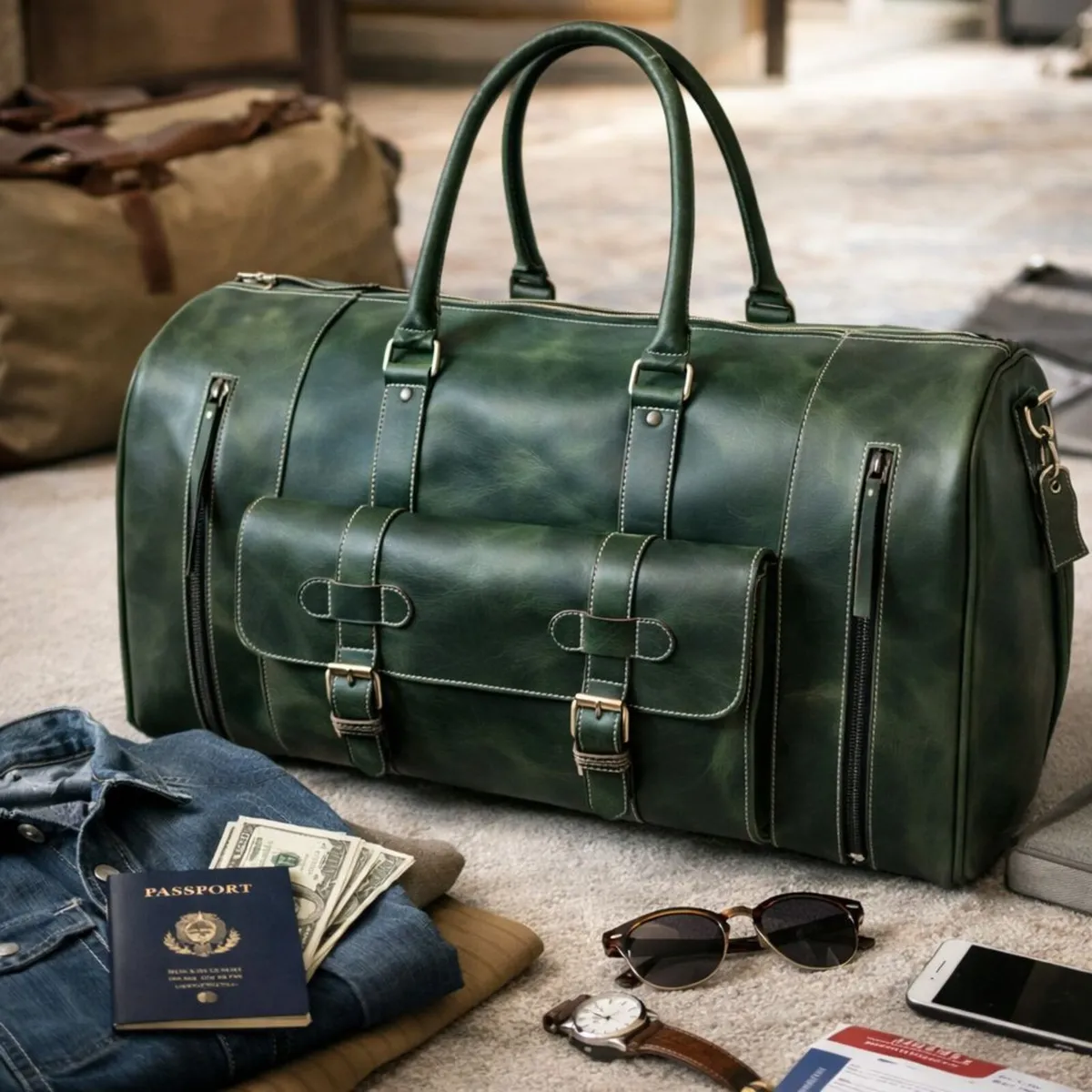 Premium Genuine Leather Travel Duffel Bag - Image 4