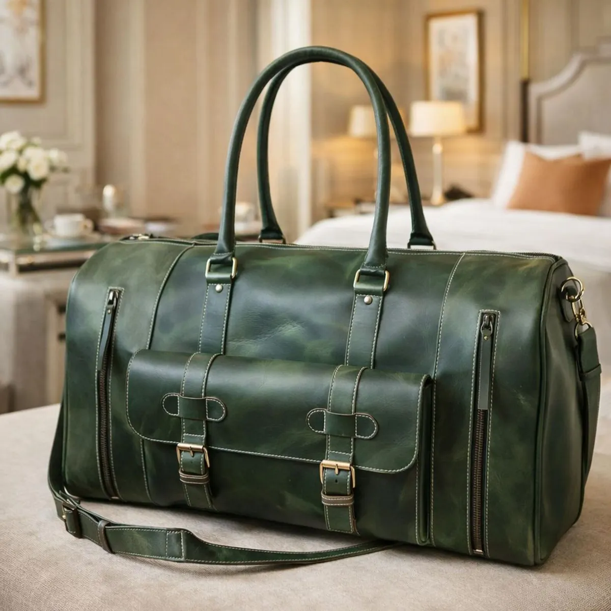 Premium Genuine Leather Travel Duffel Bag - Image 1