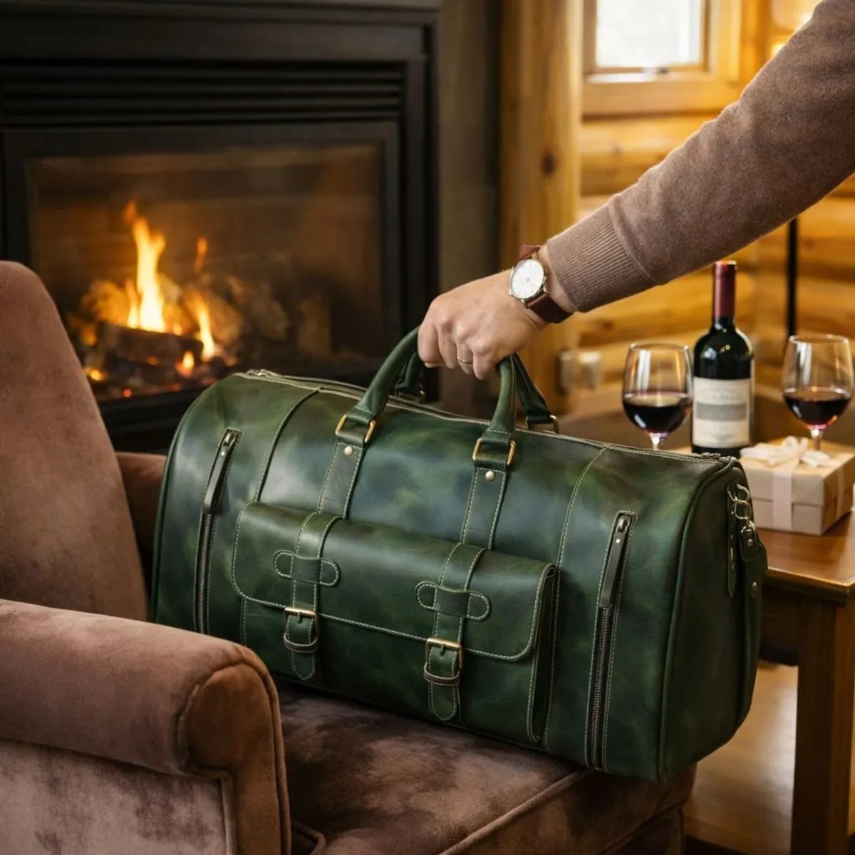 Premium Genuine Leather Travel Duffel Bag - Image 3