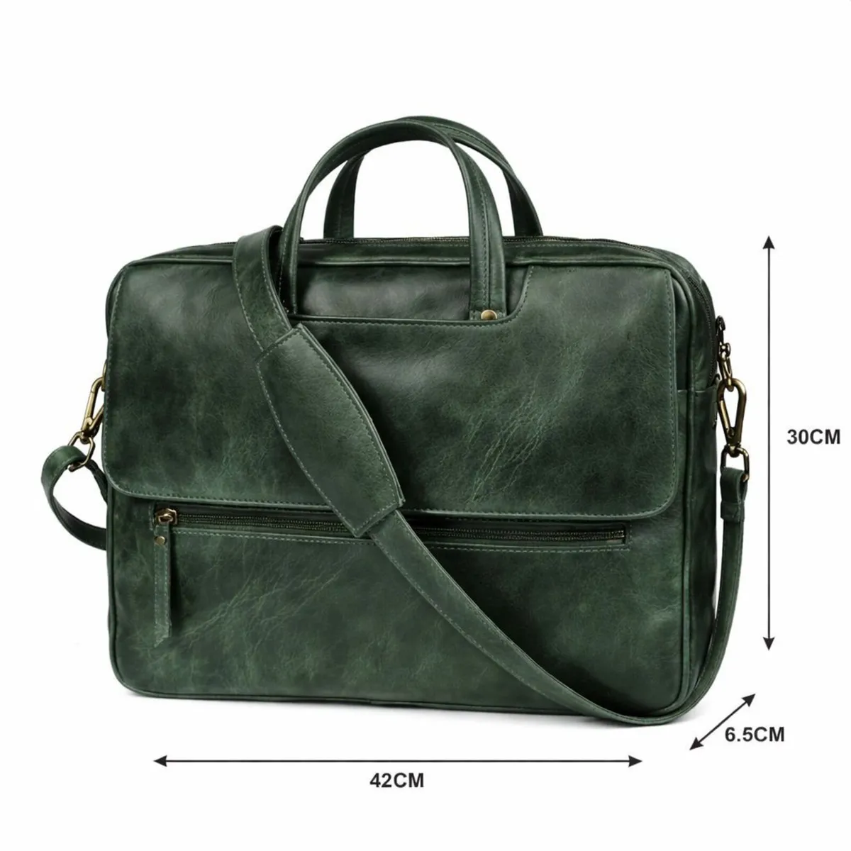 Premium Green Genuine Leather Laptop Bag - Image 4