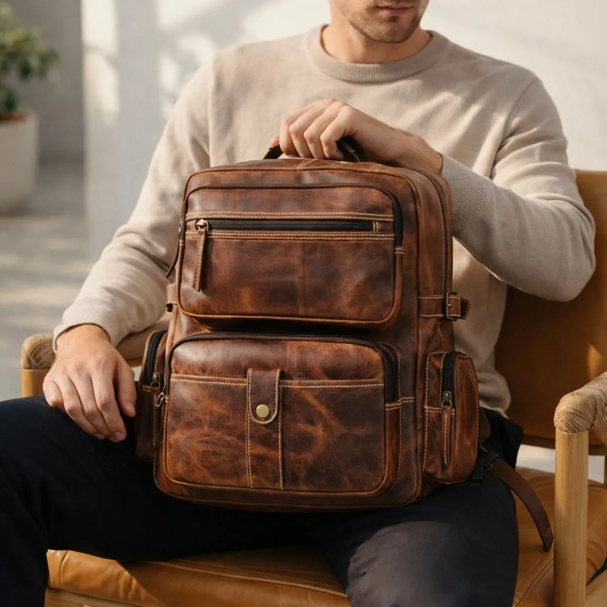 Unisex Leather Backpack Premium Travel Laptop Bag - Image 2