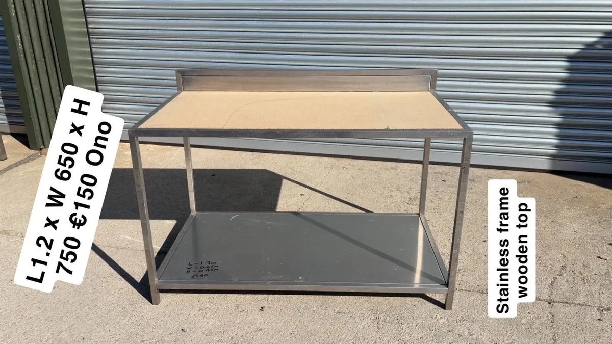 Stainless frame workbench with wooden top - Image 1