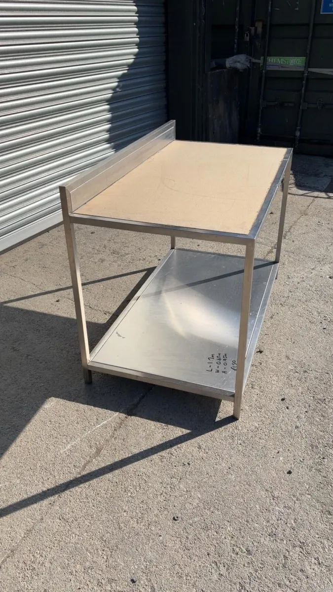 Stainless frame workbench with wooden top - Image 4