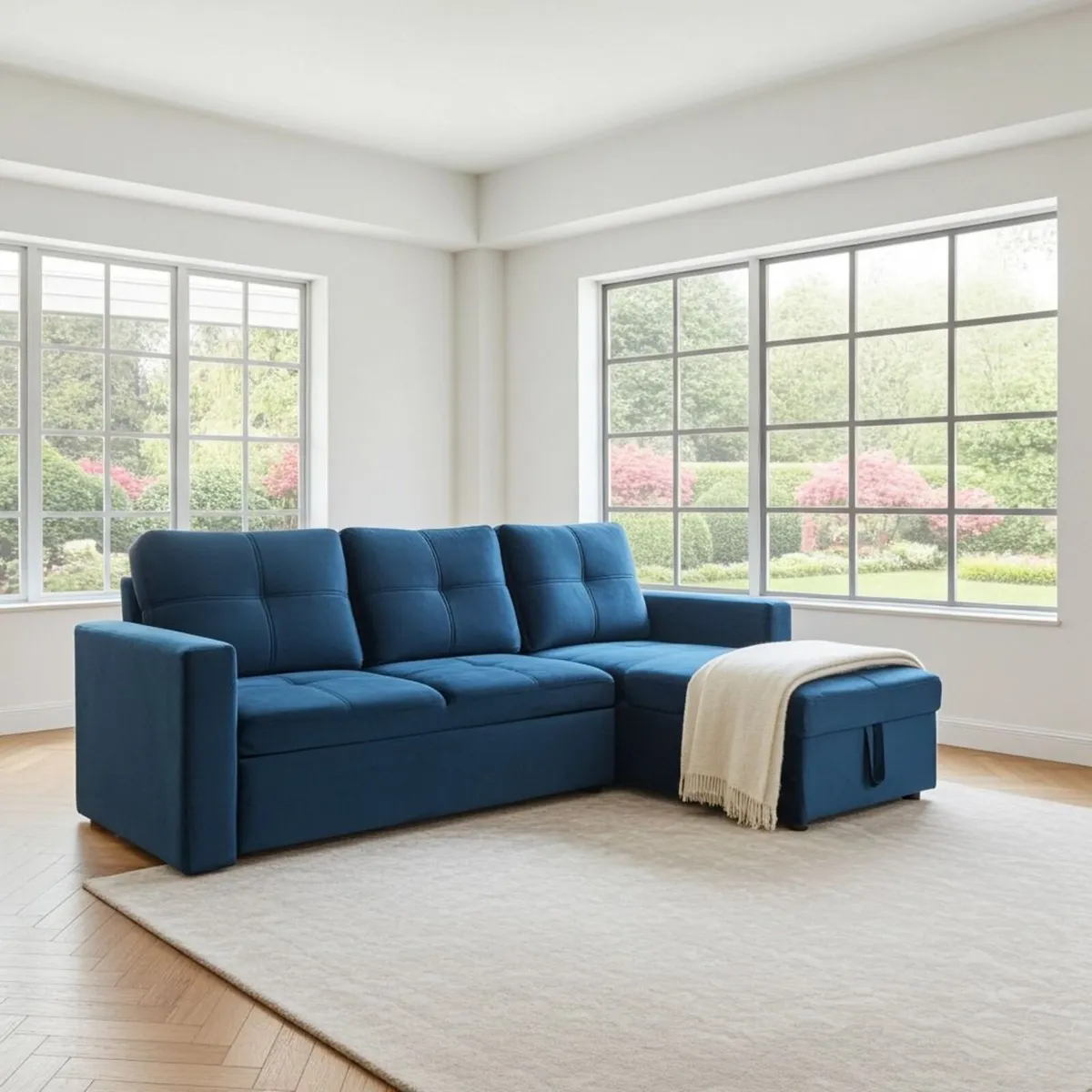 Blue Corner Sofa Bed Storage,215cm - Image 2