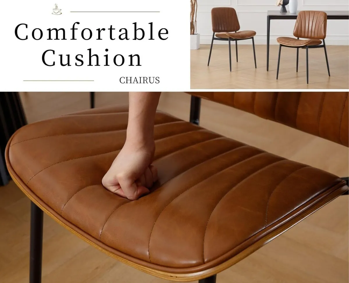 Set of 2 Faux Leather Dining Chairs - Image 4