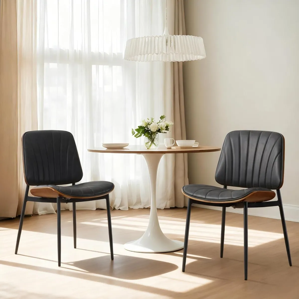 Set of 2 Faux Leather Dining Chairs - Image 3