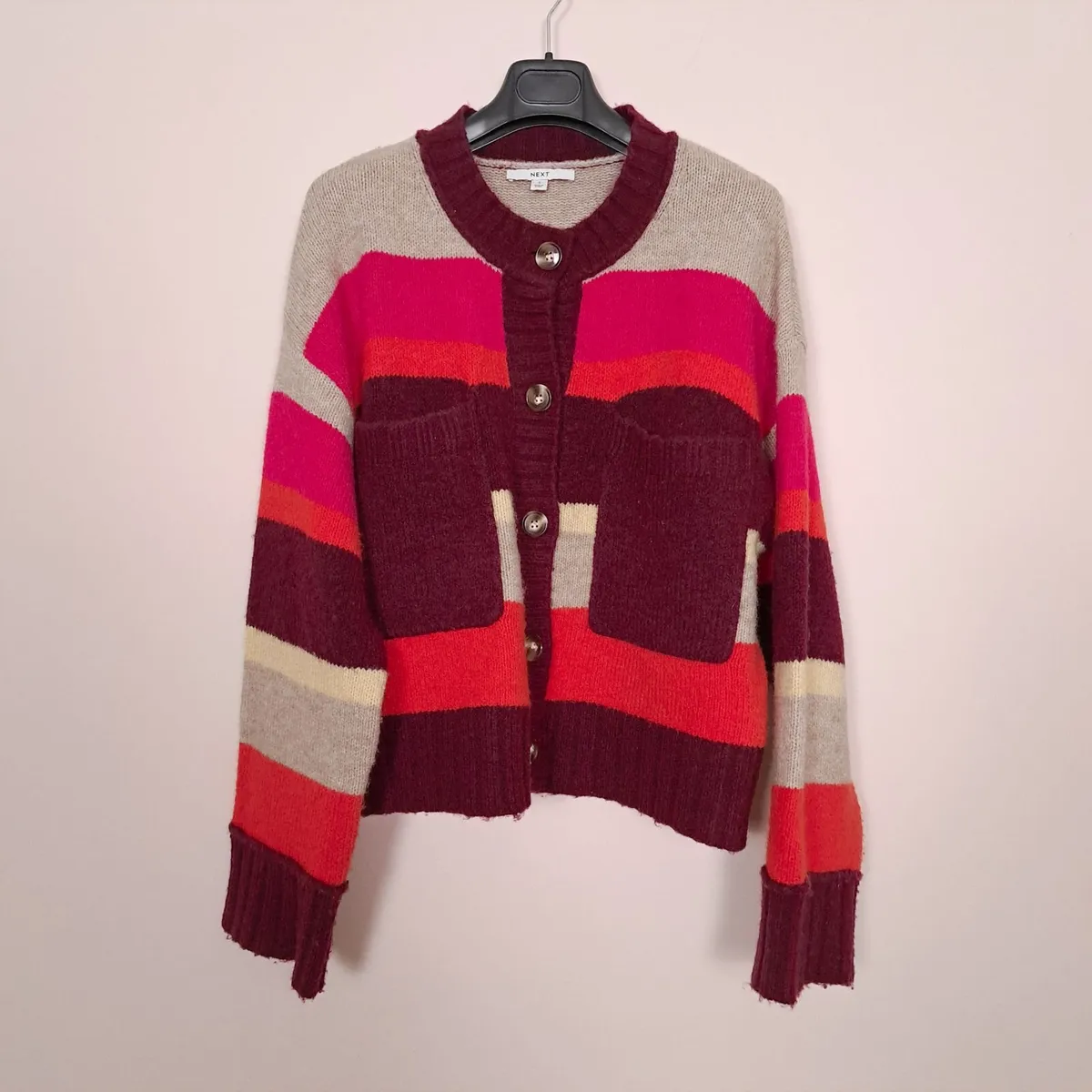 Next Pink Orange Colorblock Cardigan Size S - Image 2