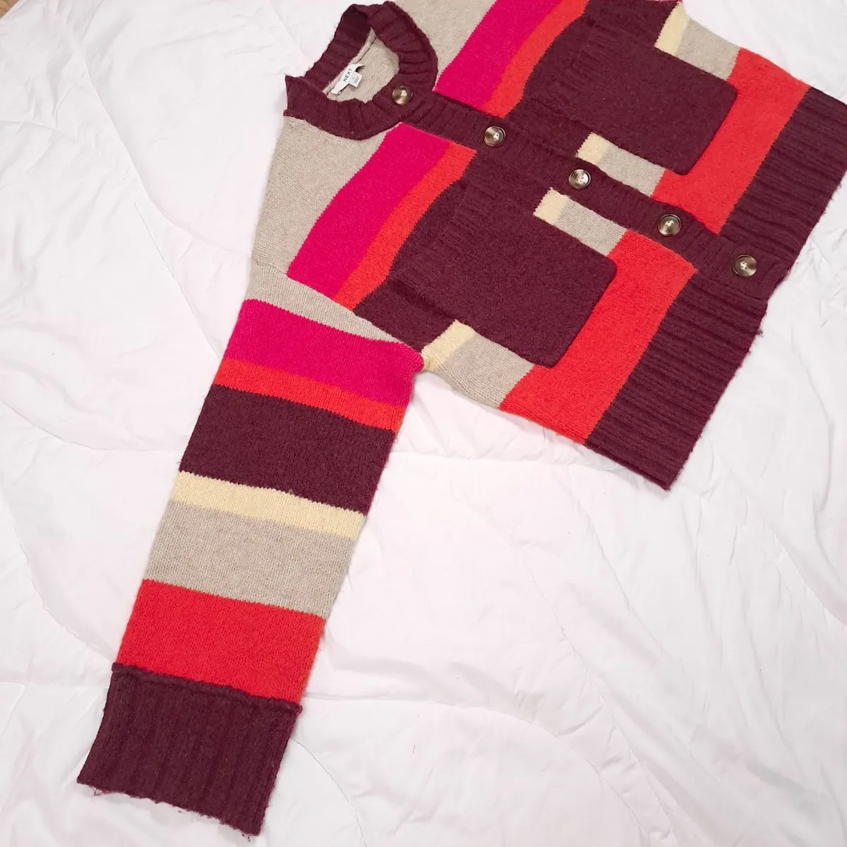 Next Pink Orange Colorblock Cardigan Size S - Image 3