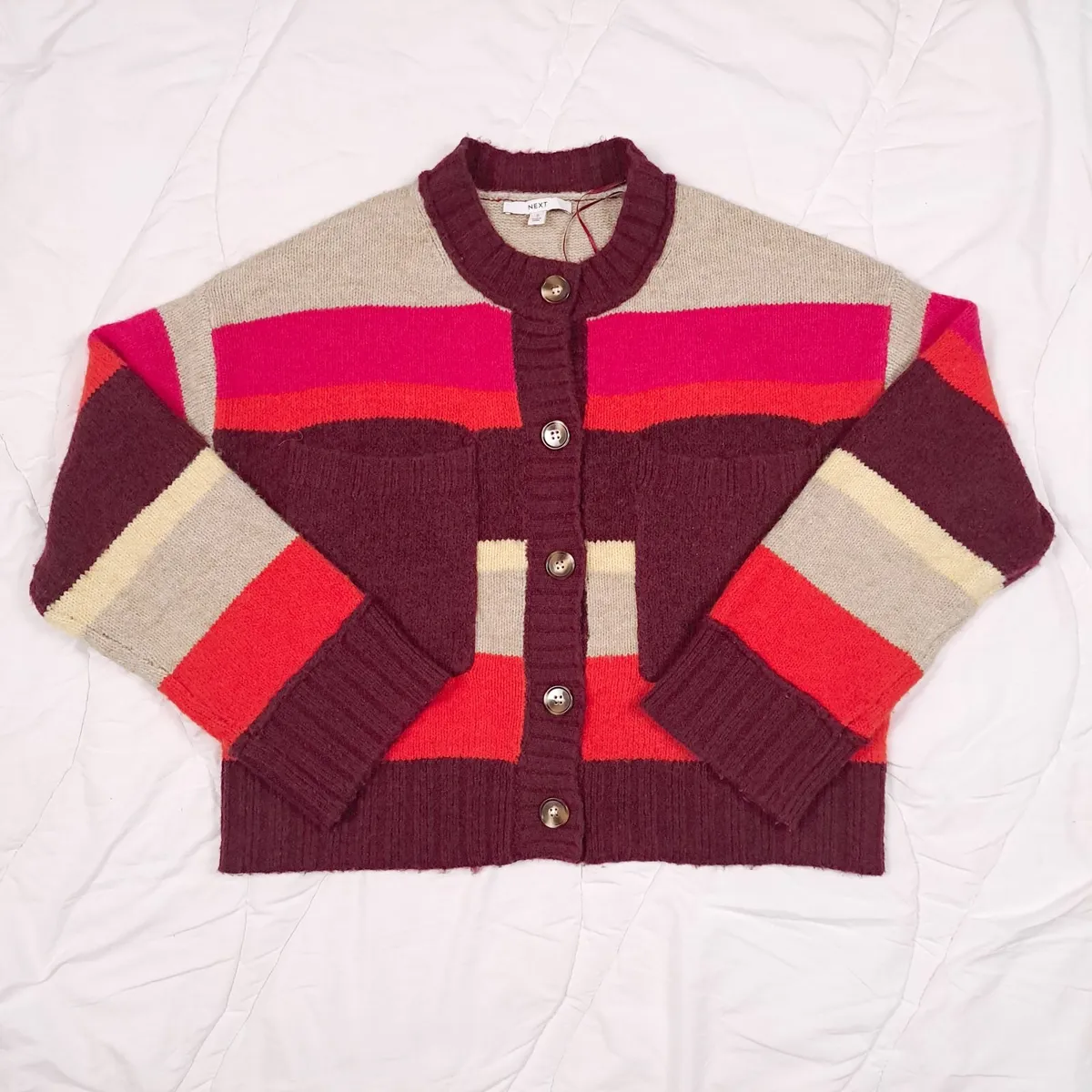 Next Pink Orange Colorblock Cardigan Size S - Image 1