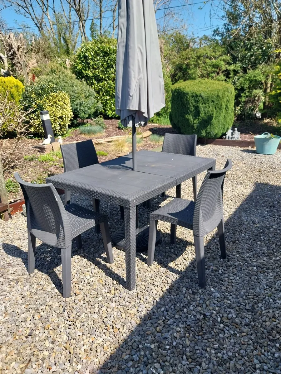 BBQ Table and Chairs with Parasol - Image 1