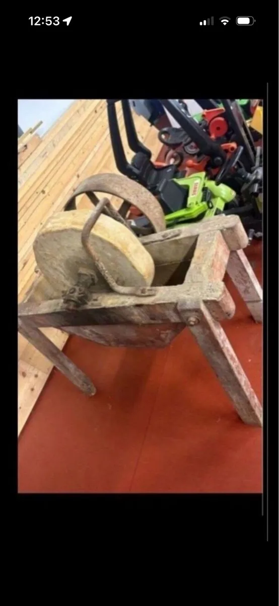 19 century stone wheel with stand and pully belt - Image 3