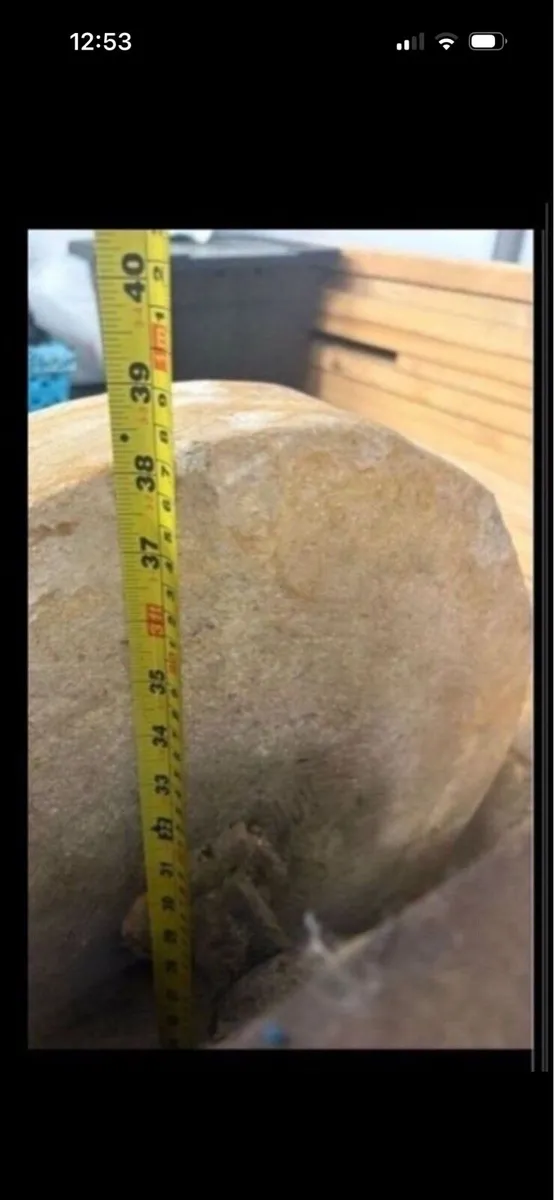 19 century stone wheel with stand and pully belt - Image 4