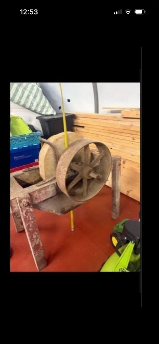 19 century stone wheel with stand and pully belt - Image 2
