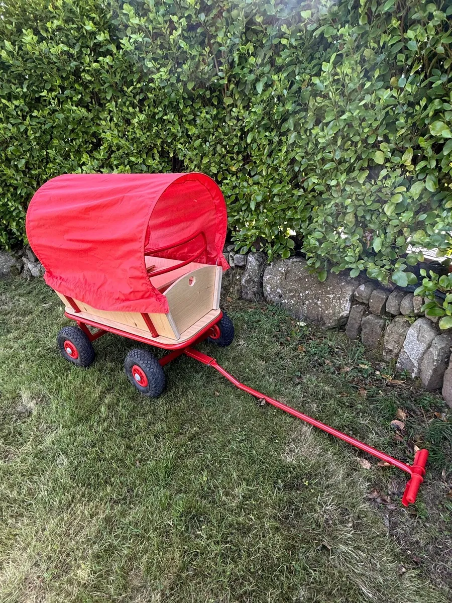 Wooden Wagon, Seats, Cover, and Pneumatic Wheels - Image 1
