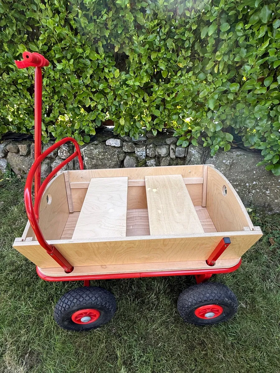 Wooden Wagon, Seats, Cover, and Pneumatic Wheels - Image 3