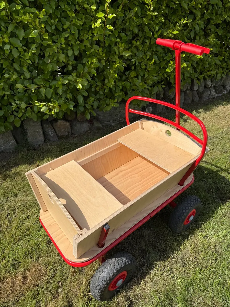 Wooden Wagon, Seats, Cover, and Pneumatic Wheels - Image 4