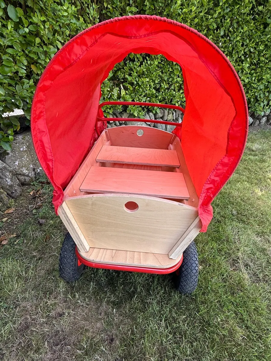 Wooden Wagon, Seats, Cover, and Pneumatic Wheels - Image 2