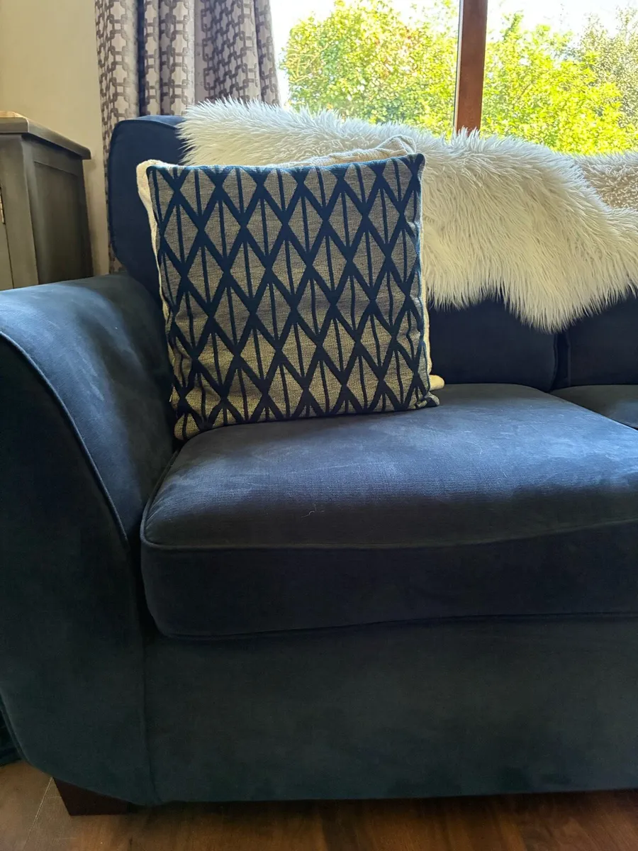 Navy 2 & 3 Seater Sofa & Ottoman - Image 3