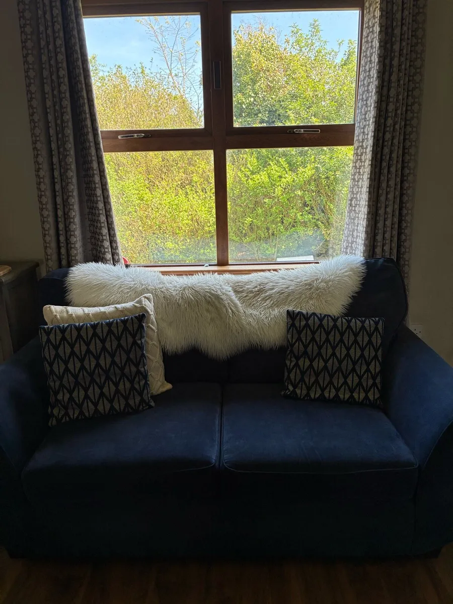 Navy 2 & 3 Seater Sofa & Ottoman - Image 2
