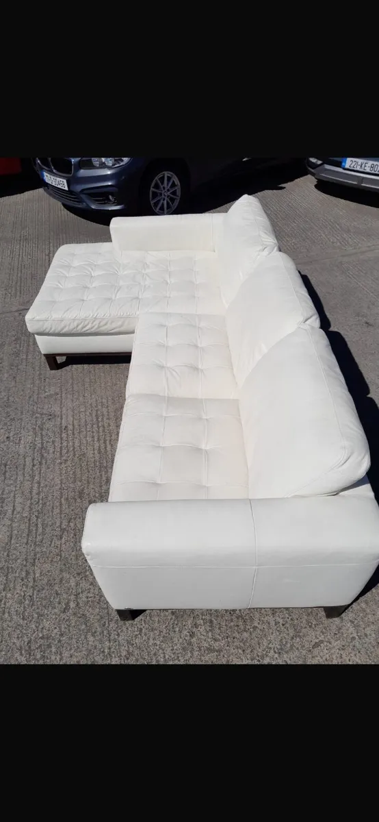 L shaped cream leather Italian couch - Image 2