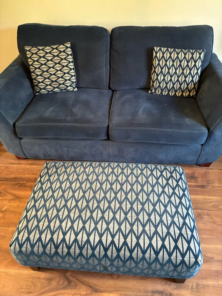 Navy 2 & 3 Seater Sofa & Ottoman - Image 1