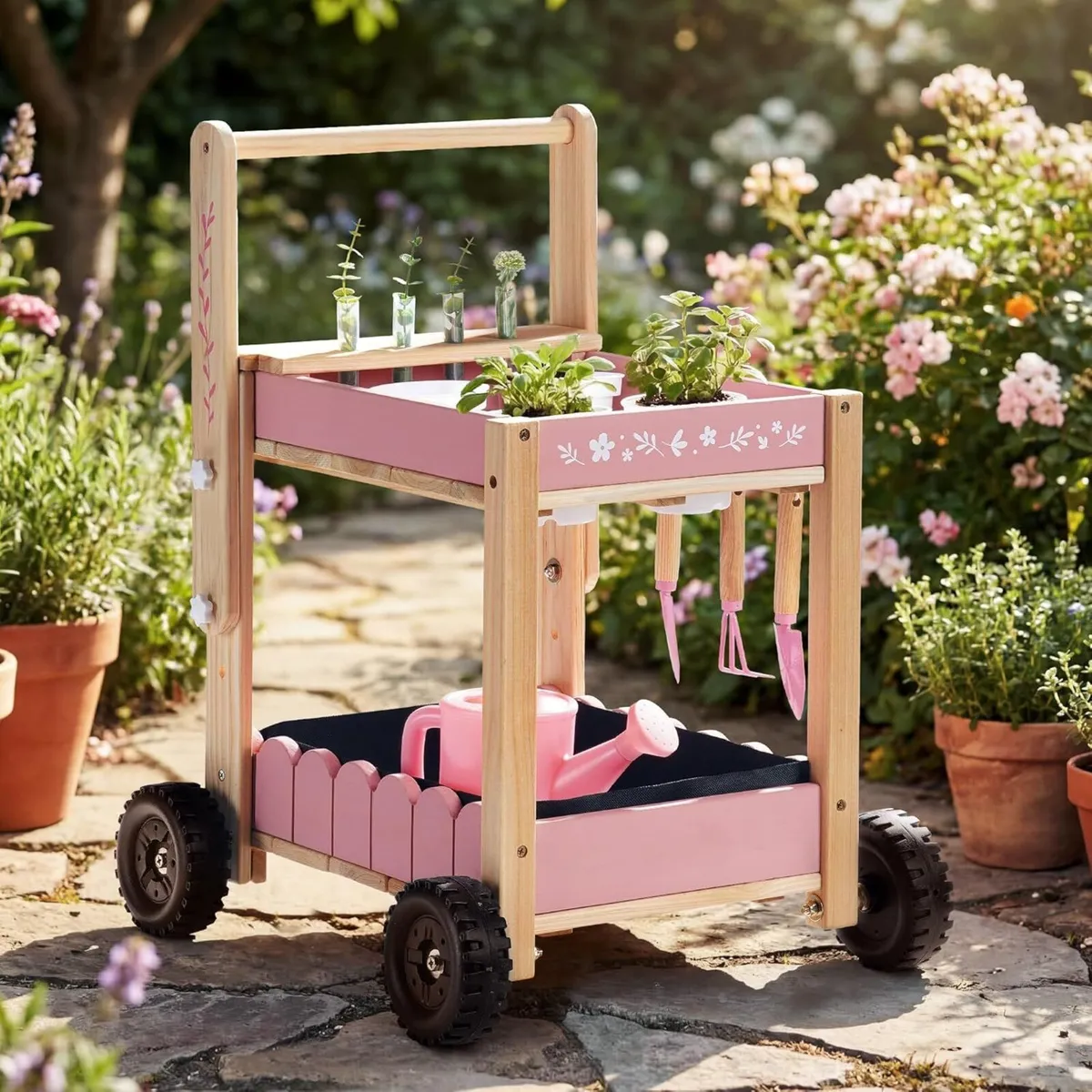 Wooden Garden Trolley for Kids Outdoor Gardening - Image 1