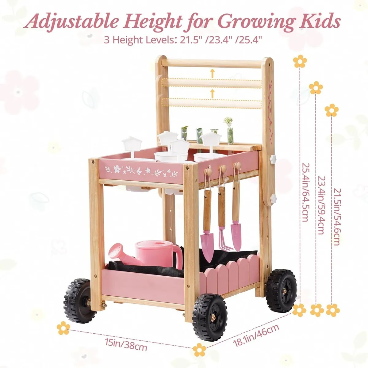Wooden Garden Trolley for Kids Outdoor Gardening - Image 2