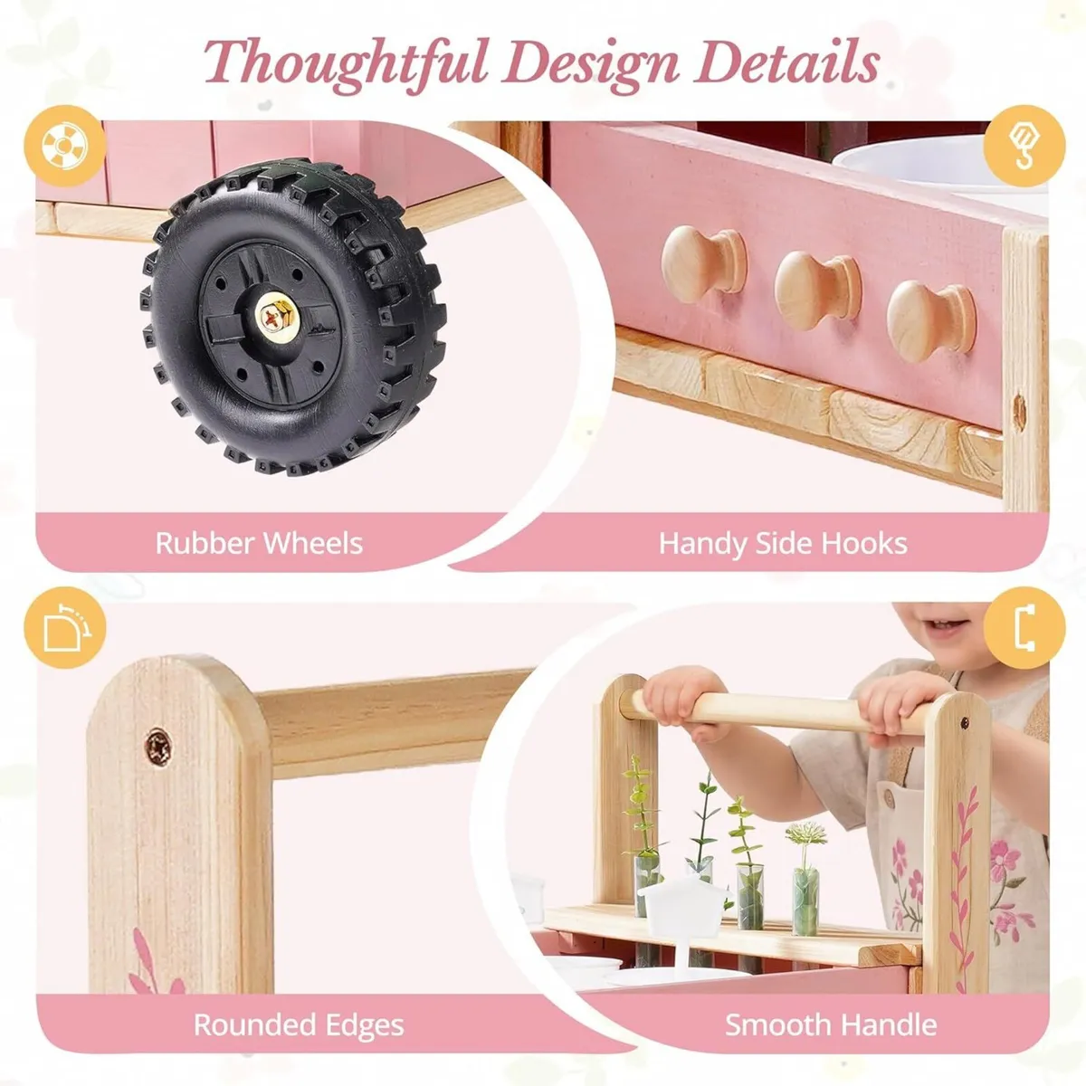 Wooden Garden Trolley for Kids Outdoor Gardening - Image 3