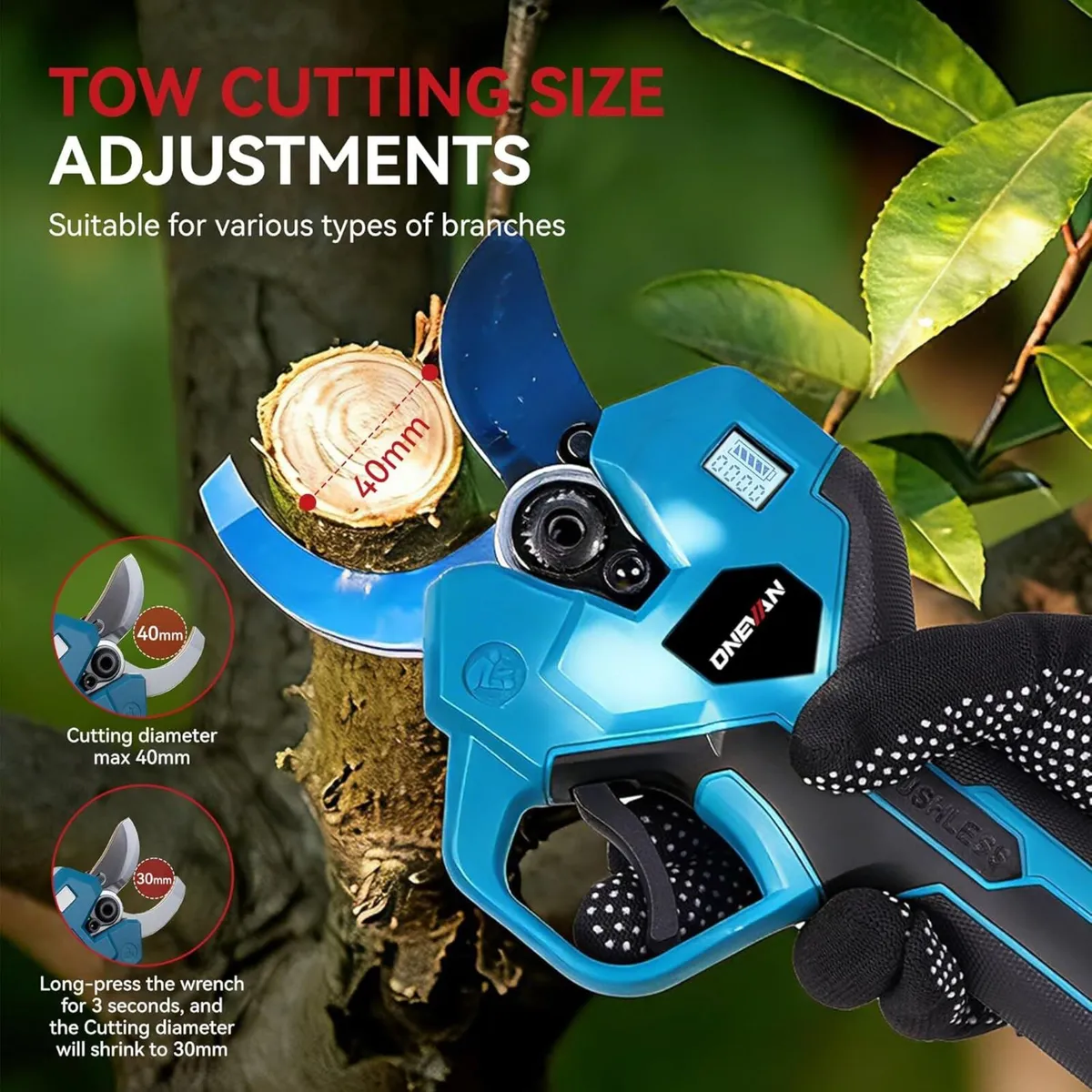 Battery Secateurs Pruning Shears - Max 40mm(1.6inc - Image 3