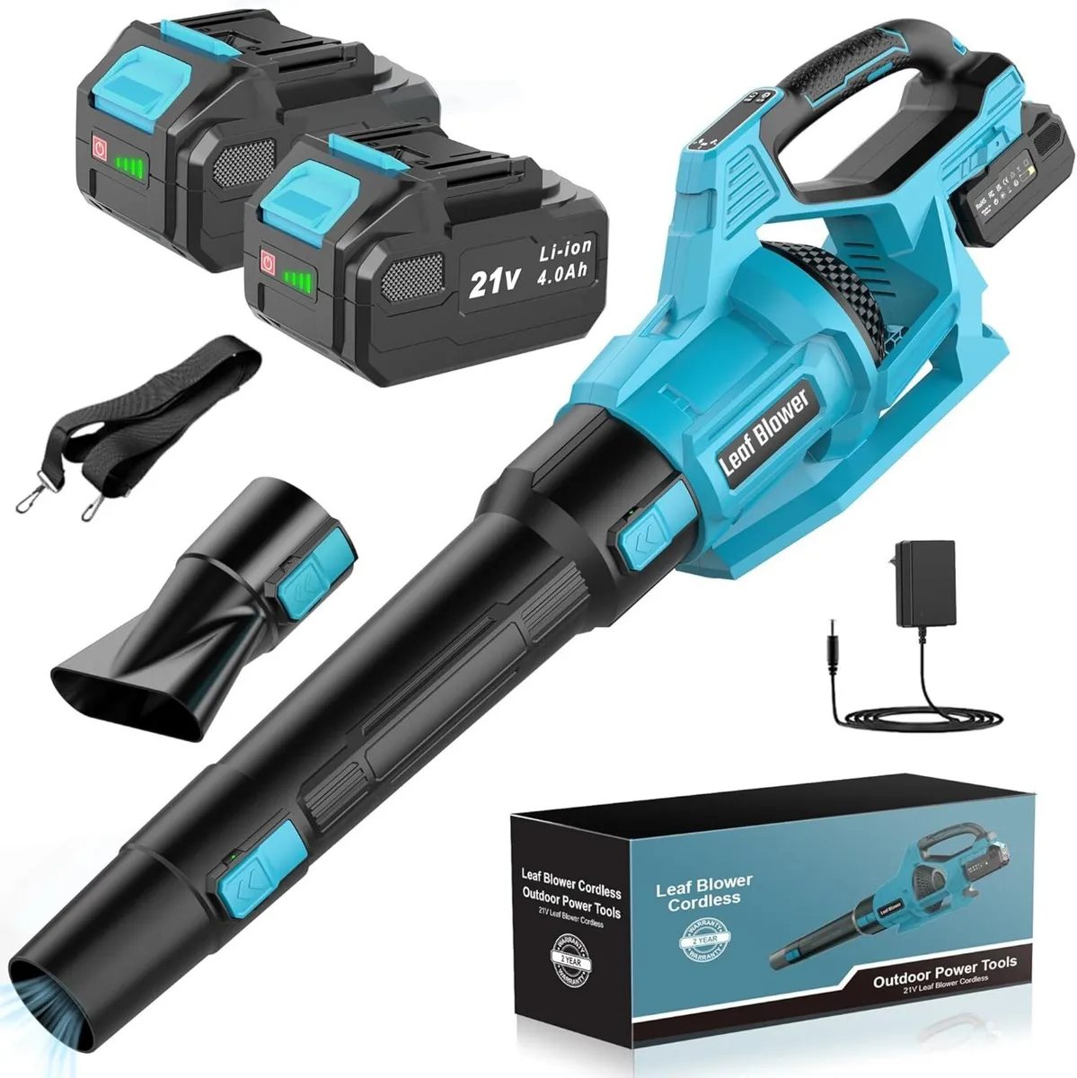 Cordless Leaf Blower 2 Batteries 4.0Ah Garden 21V - Image 1