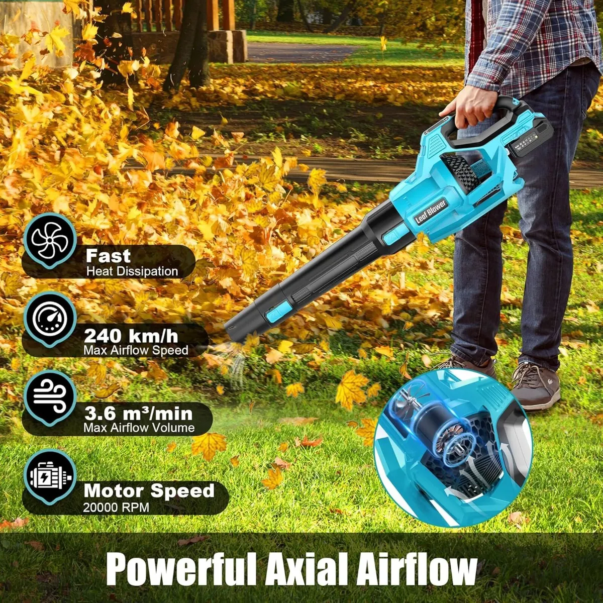 Cordless Leaf Blower 2 Batteries 4.0Ah Garden 21V - Image 2