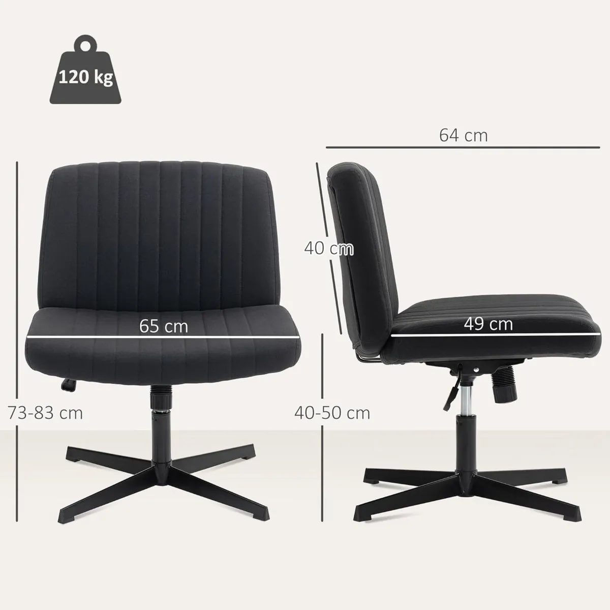 Armless Office Chair No Wheels Linen Fabric Criss - Image 3