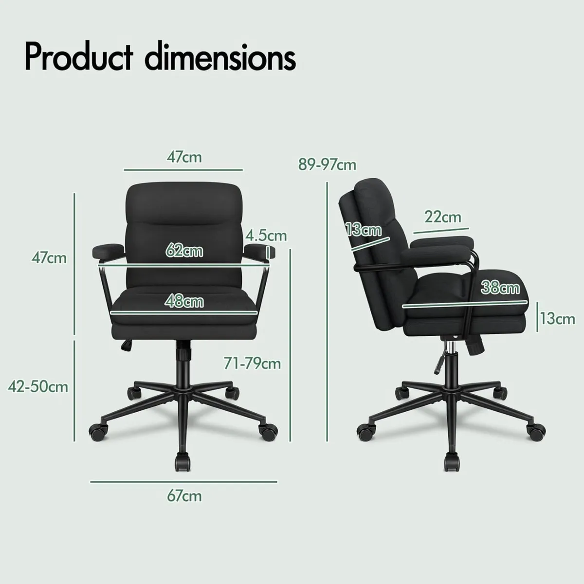 Mid-back Office Chair with Armrests Dual-padded - Image 2
