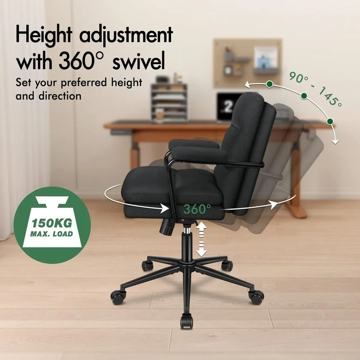 Mid-back Office Chair with Armrests Dual-padded - Image 4