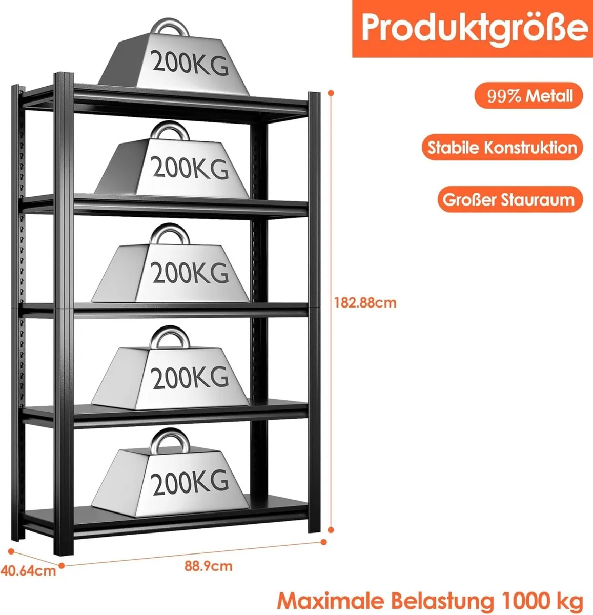 Heavy Duty Metal Shelf 183x90x40 cm with 5 - Image 3
