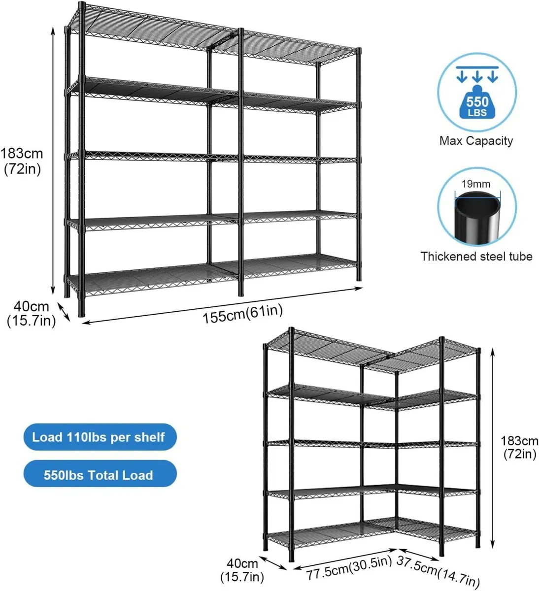 Heavy Duty Garage Shelving Unit 5-Tier Metal - Image 3