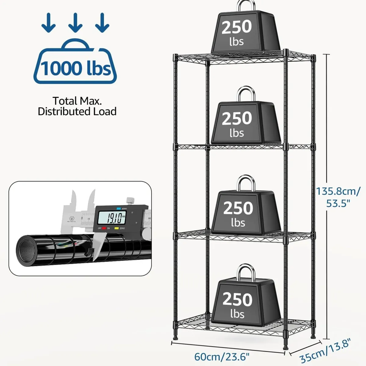 Storage Shelves 4 Tier Heavy Duty Metal Unit With - Image 3