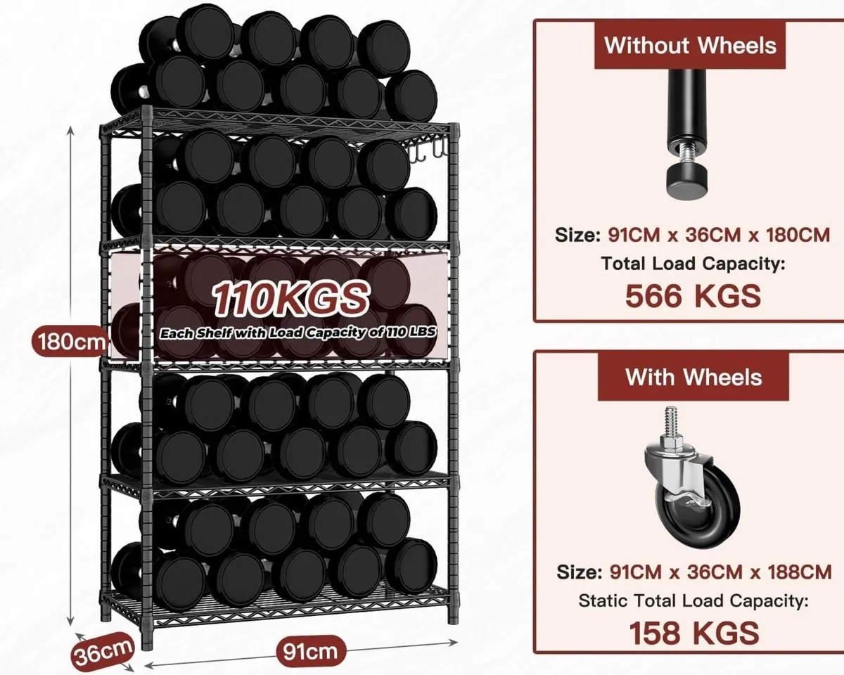91x36x180cm Storage Shelves 5-Tier Heavy Duty - Image 3