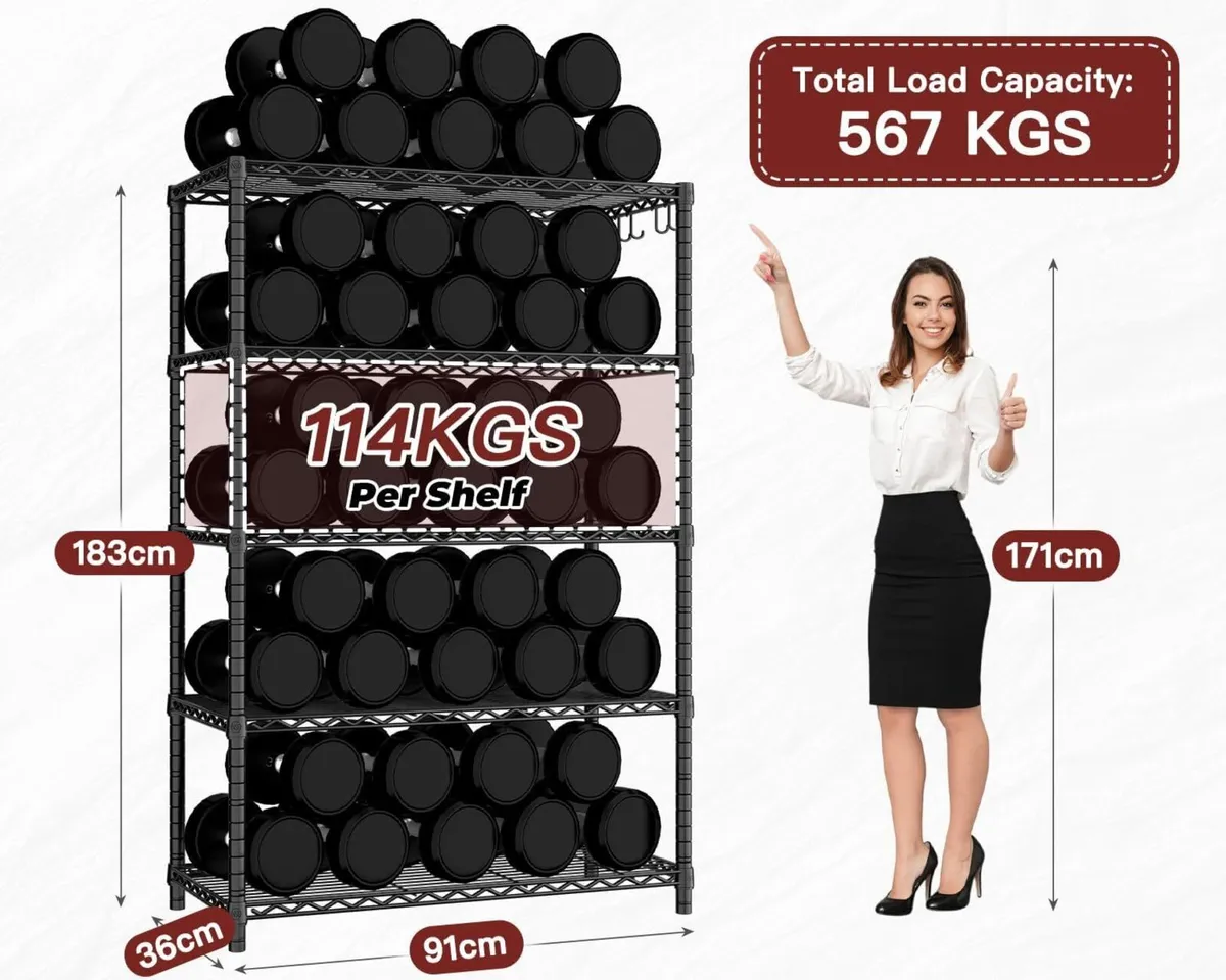 Wire Metal Storage Shelves - 5 Shelf Adjustable - Image 3