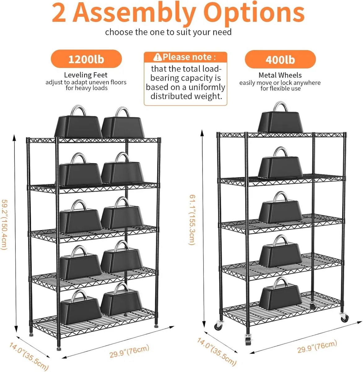 5-Tier Heavy Duty Wire Shelving Unit (76Wx35.5Dx15 - Image 3