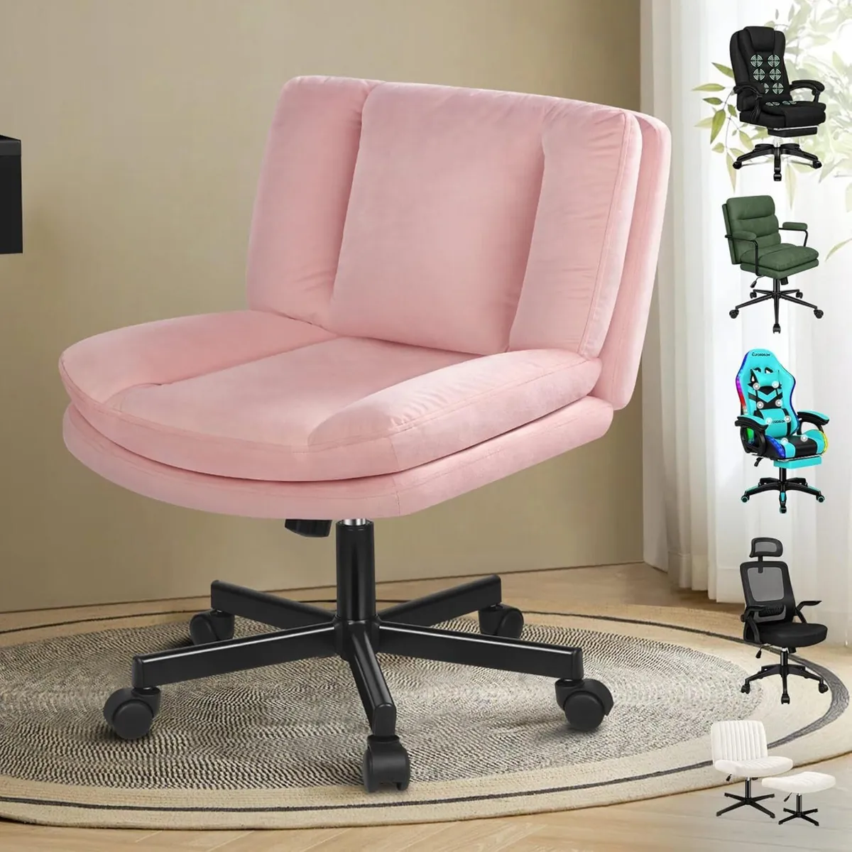 Cross Legged Office Chair Wide Seat Armless Desk - Image 1