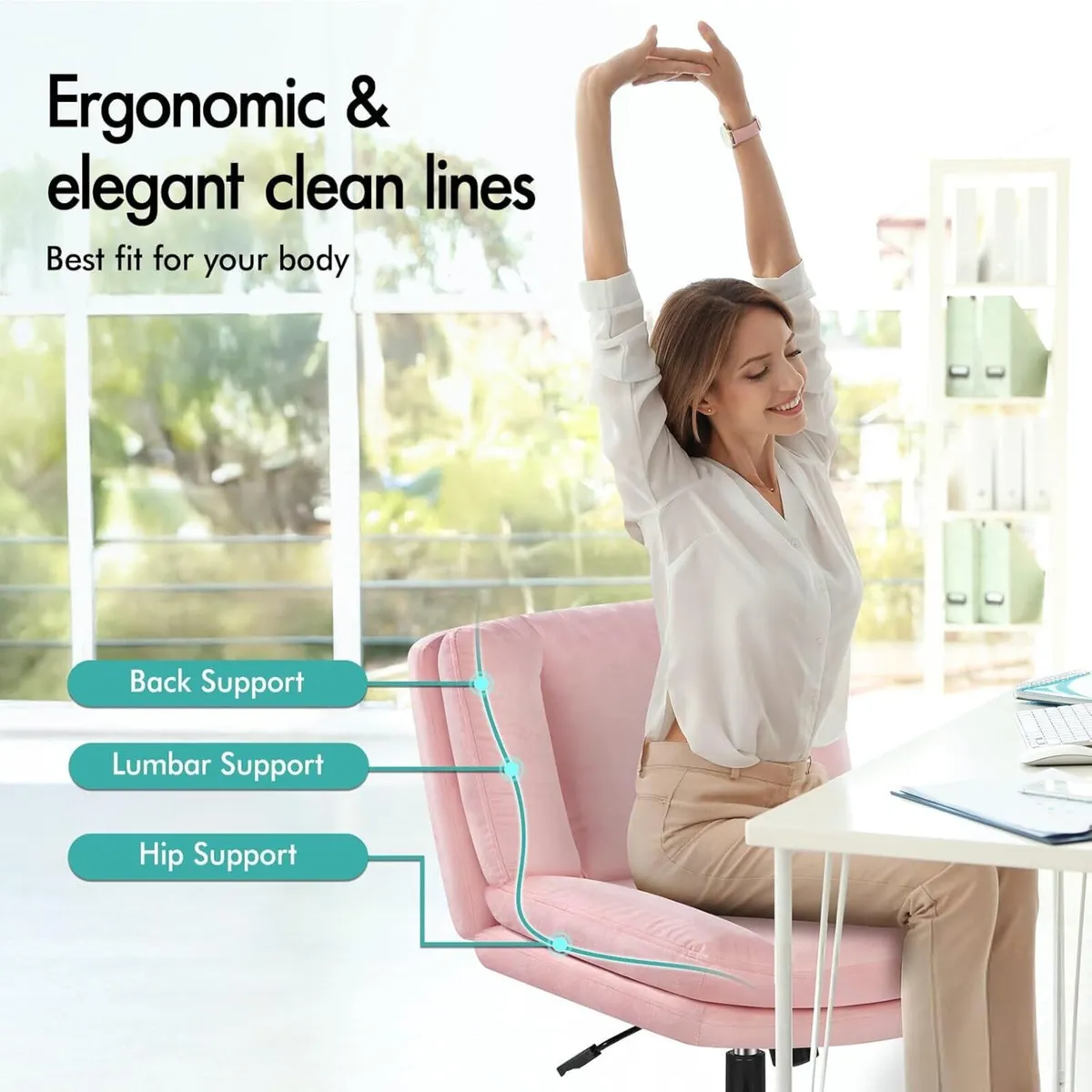 Cross Legged Office Chair Wide Seat Armless Desk - Image 3