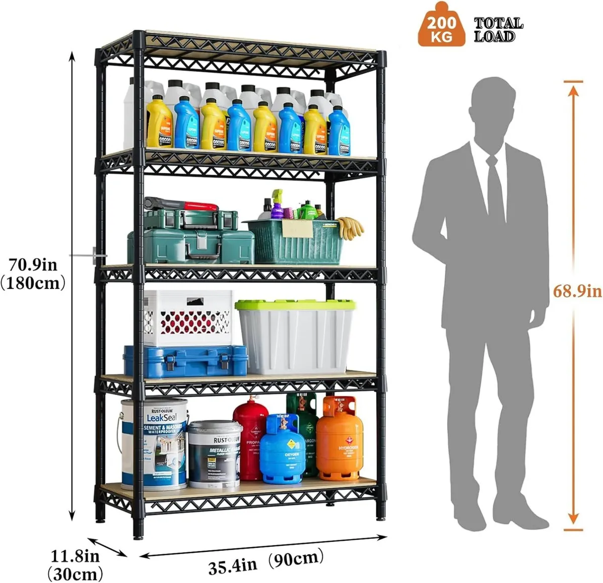 5-Tier Heavy Duty Garage Shelving Unit - 180x90x30 - Image 3
