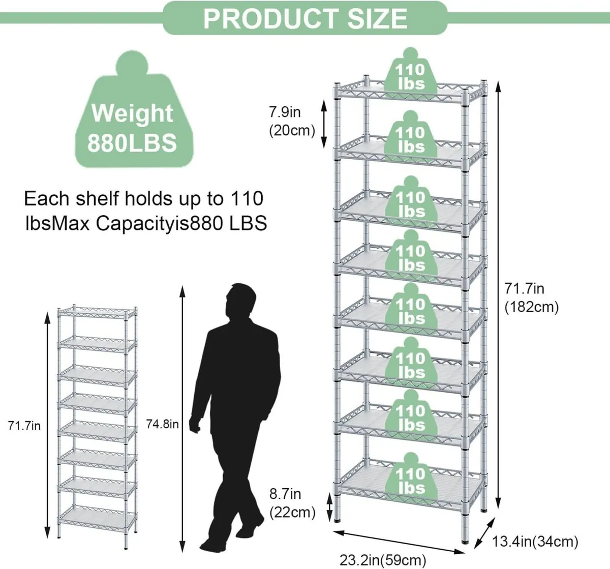 8-Tier Wire Shelving Unit 8 Shelves Metal for - Image 3