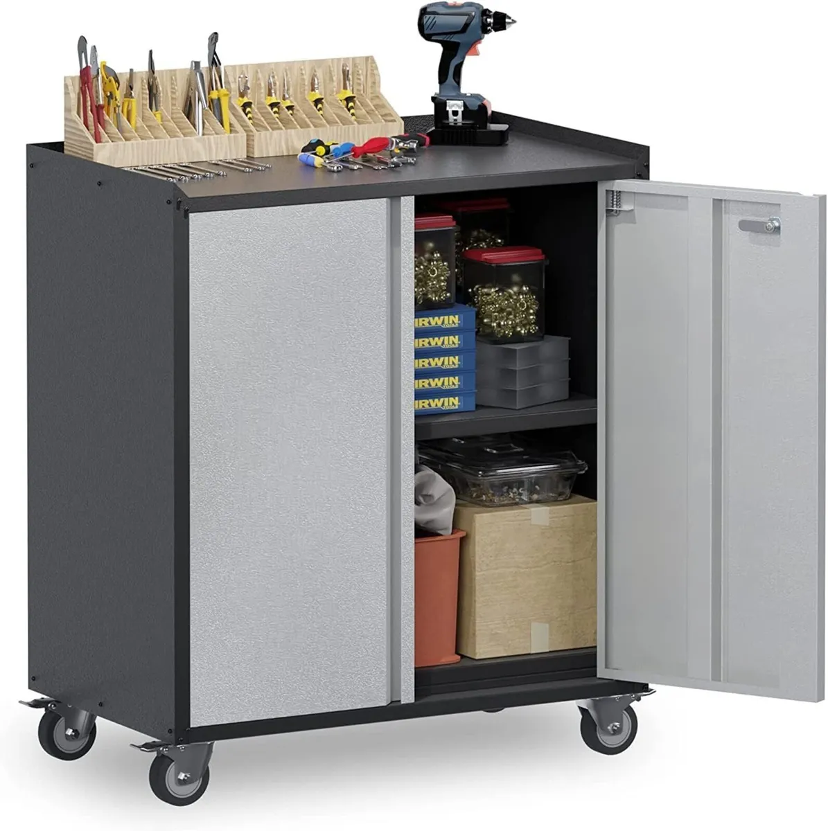 Metal Storage Cabinet with 2 Doors and 1 Adjustabl - Image 1