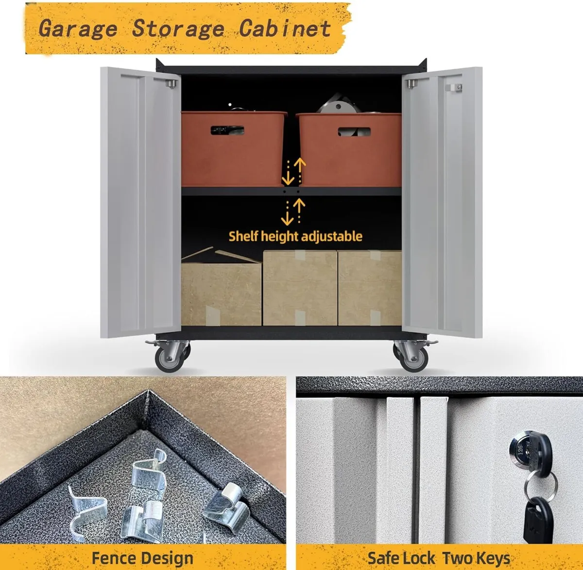 Metal Storage Cabinet with 2 Doors and 1 Adjustabl - Image 4