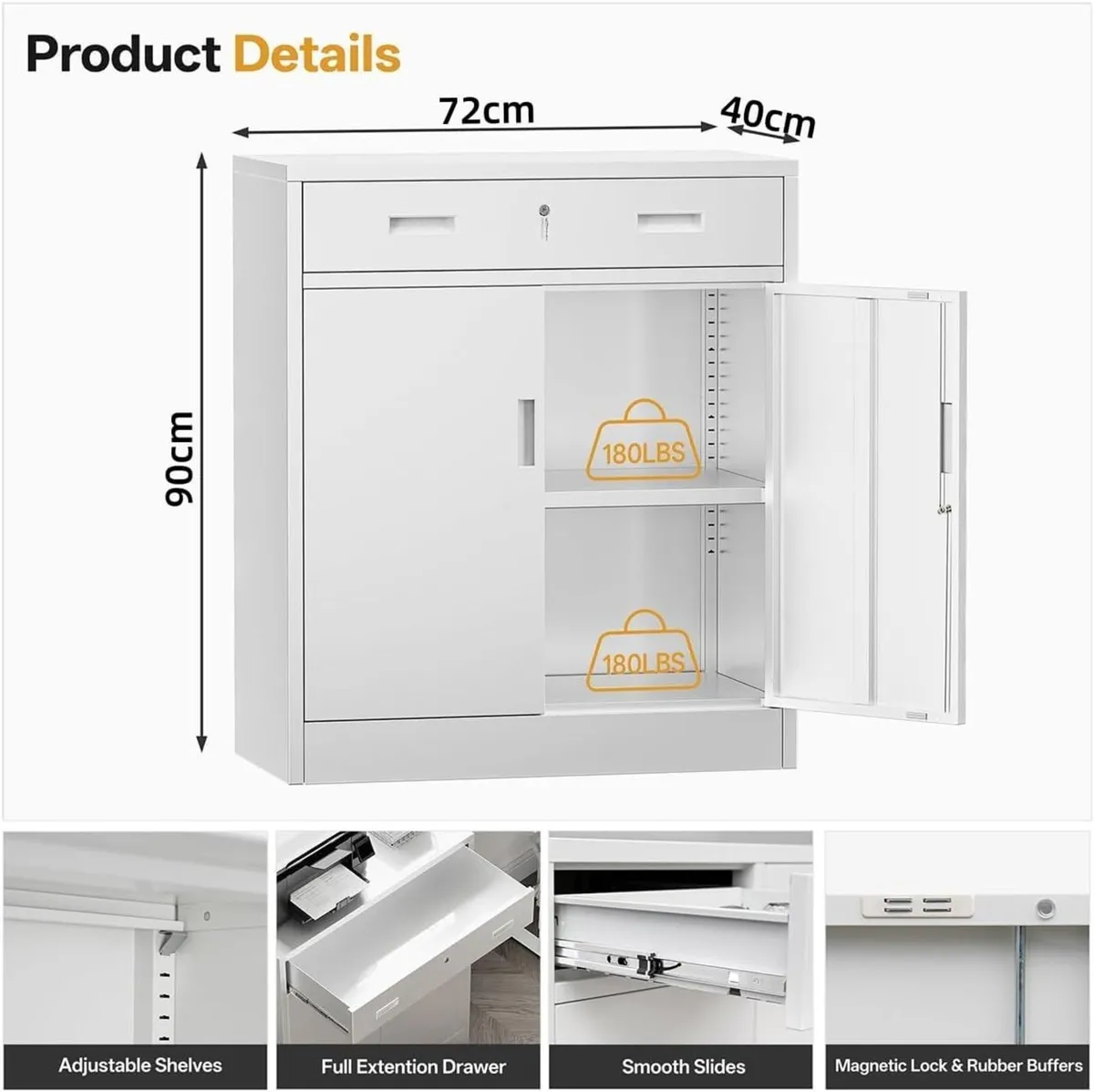 Metal Storage Cabinet 90cm Locking with Doors - Image 3