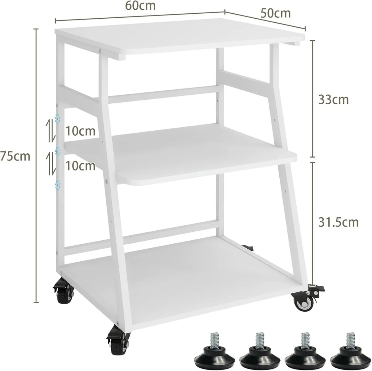 60x50x75cm 3 Tier Printer Table with Storage - Image 2
