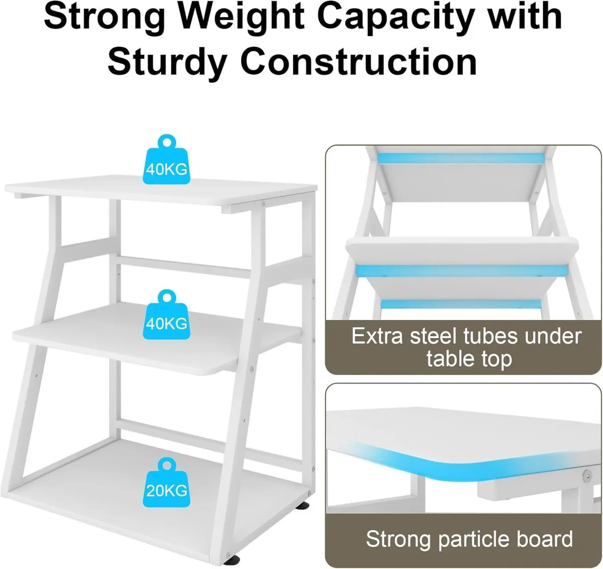 60x50x75cm 3 Tier Printer Table with Storage - Image 3