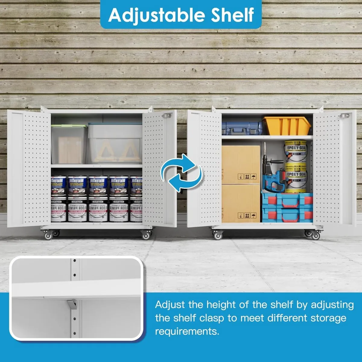 Metal Tool Cabinet with Wheels Pegboard 87x66x35cm - Image 3